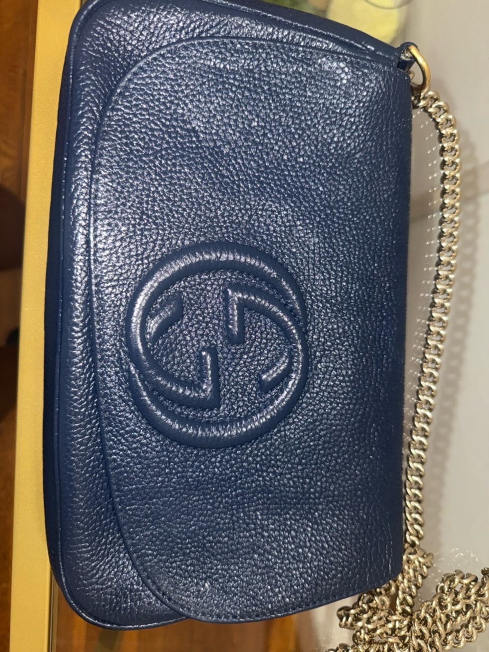 Gucci Soho Flap Long Interlocking G Chain Crossbody Custom Navy Blue (Painted)